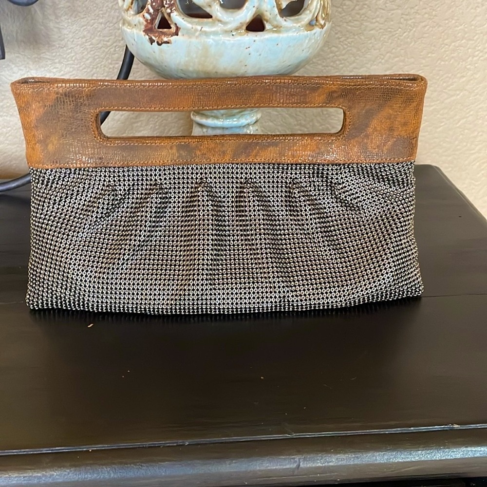 BCBGMaxAzria Black and Brown Soft chain and leather Textured Clutch